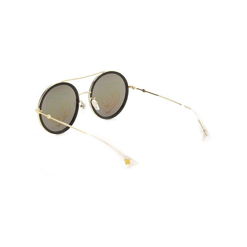 Gucci Gg0061s 014 Round Double Bridge Negro Espejo dorado