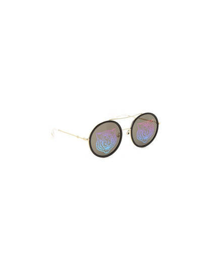 Gucci Gg0061s 014 Round Double Bridge Negro Espejo dorado