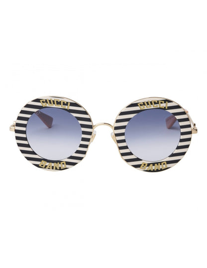 Gucci Gg0113s 008 Round Band Negro Blanco Azul degradado