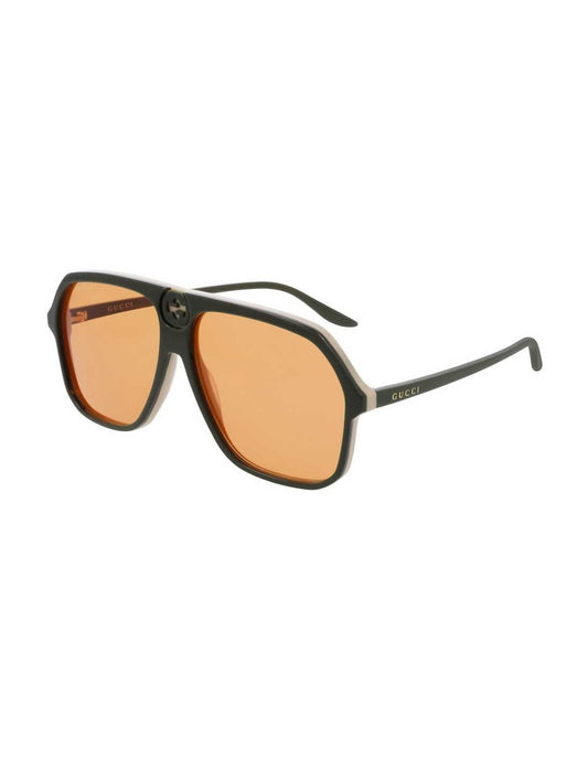 Gucci GG0734S 003 Square Aviator Olivo Beige Naranja transparente