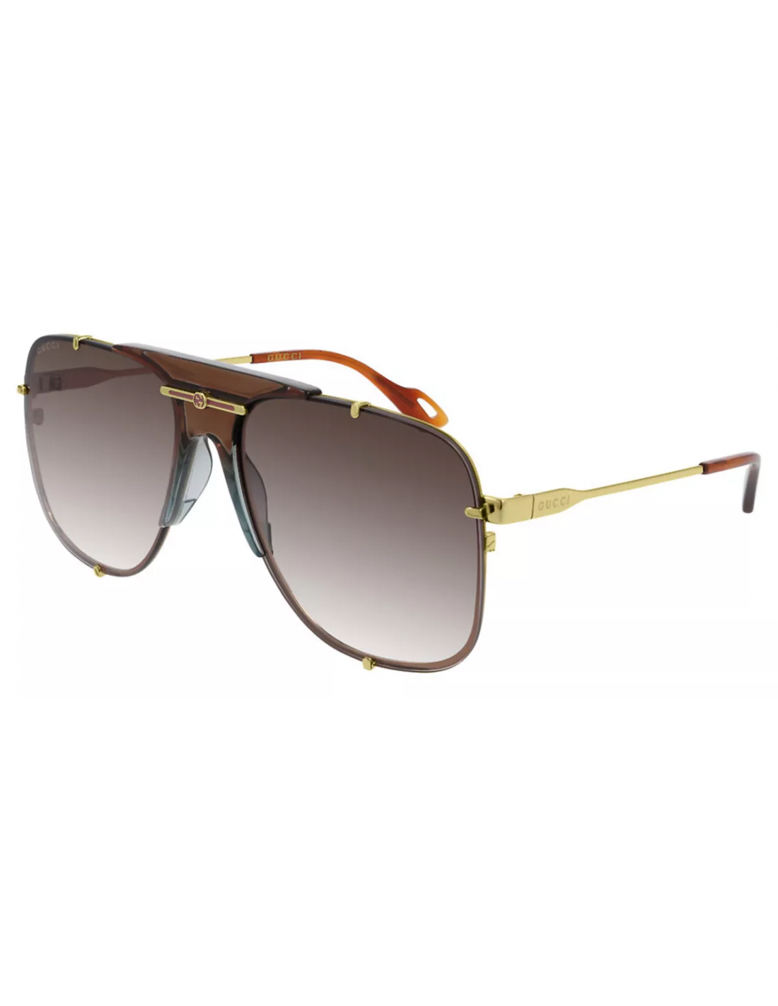 Gucci GG0739S 002 Square Shape Aviator Cafe Dorado