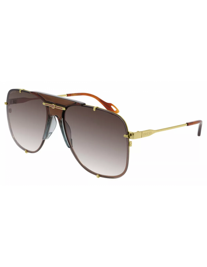 Gucci GG0739S 002 Square Shape Aviator Cafe Dorado