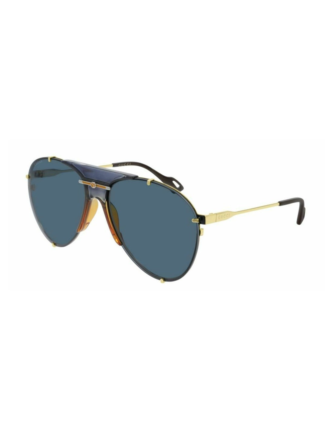 Gucci Gg0740S 002 Aviator Metal Azul Transparente Dorado