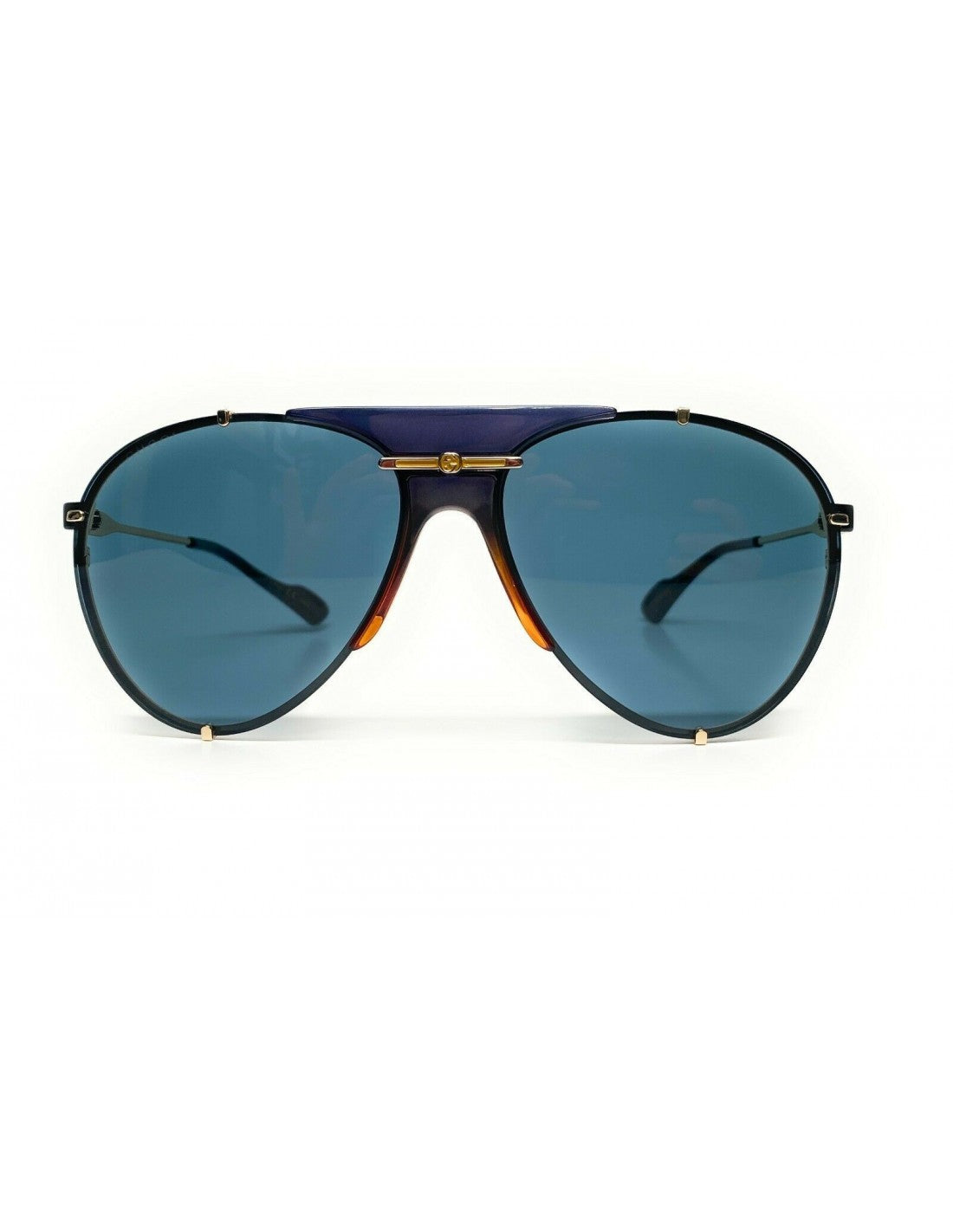 Gucci Gg0740S 002 Aviator Metal Azul Transparente Dorado