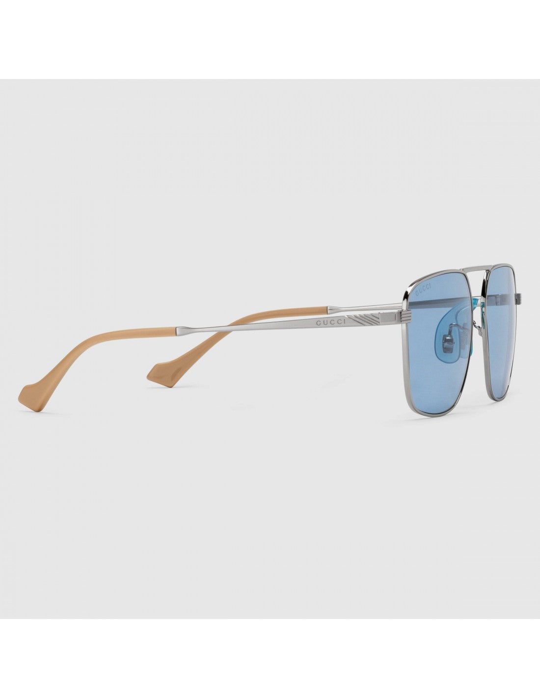 Gucci GG0743S 003 Aviator Square Metal Azul transparente Plata