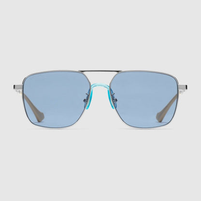 Gucci GG0743S 003 Aviator Square Metal Azul transparente Plata